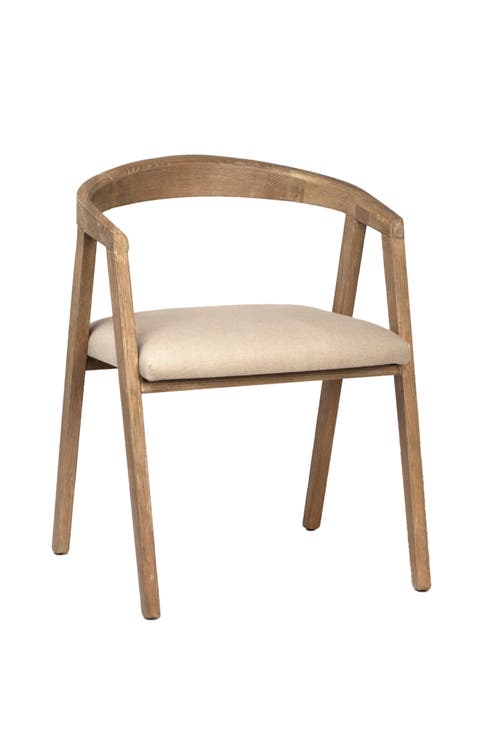 Jalen Oak Wood Dining Chair with Linen Upholstered Seat