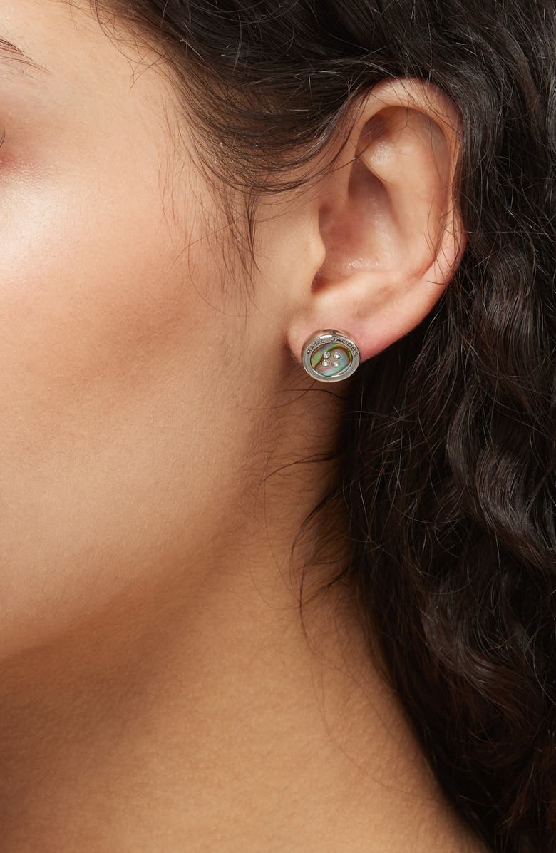 Marc Jacobs The Button Crystal Embellished Stud Earrings, Alternate, color, Silver/Abalone