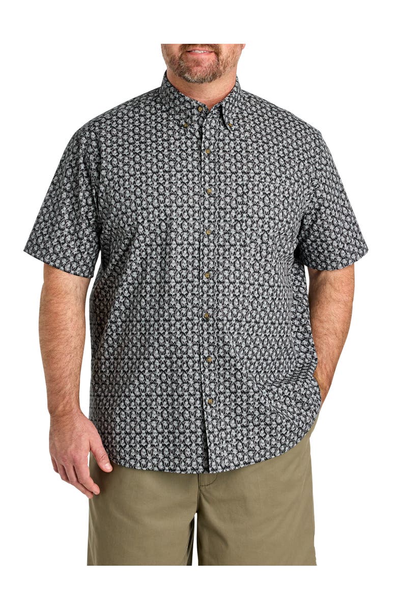 Harbor Bay by DXL Big & Tall Easy-Care Abstract Print Sport Shirt, Main, color, Black Grey