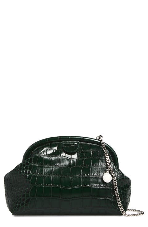 Falabella Croc Embossed Faux Leather Soft Clutch