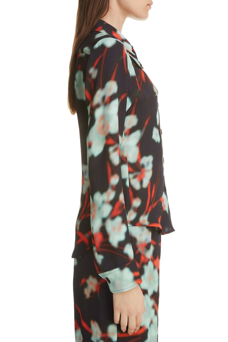 Dires Van Noten Crinkled Floral Print Shirt, Alternate, color, 900-BLACK