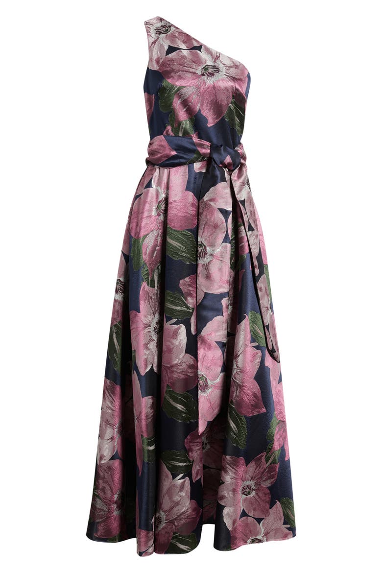 Floral Print One-Shoulder Ballgown, Alternate, color, NAVY MULTI