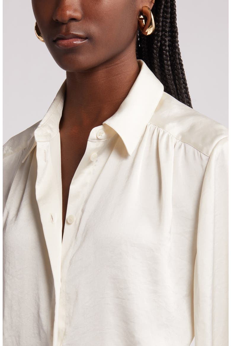 Textured Shirred Button-Up Shirt, Alternate, color, IVORY PRISTINE