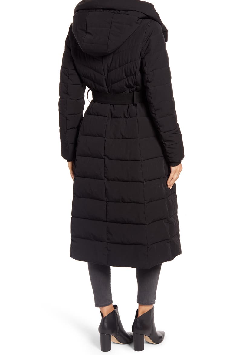 Belted Hooded Quilted Coat, Alternate, color, BLACK