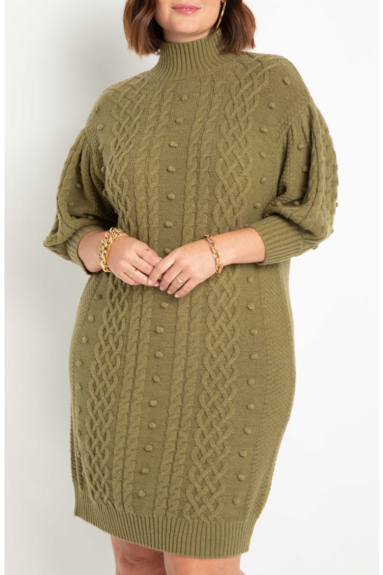 Cable Stitch Bobble Sweater Dress, Alternate, color, OLIVE BRANCH