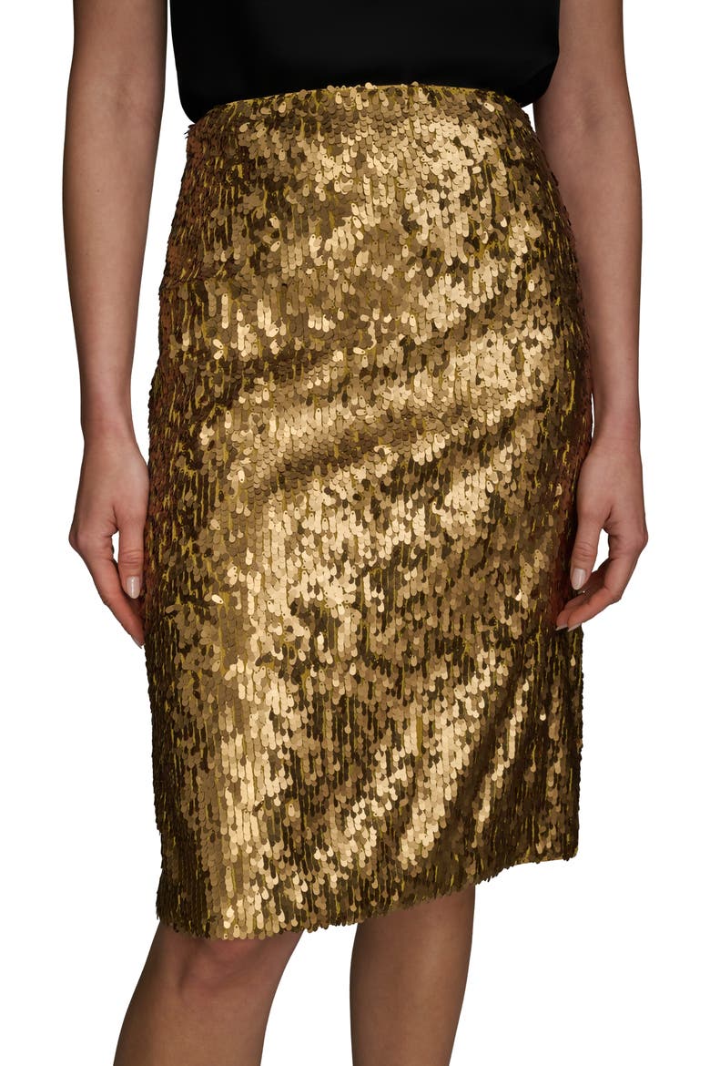 Sequin Pencil Skirt, Alternate, color, GOLD