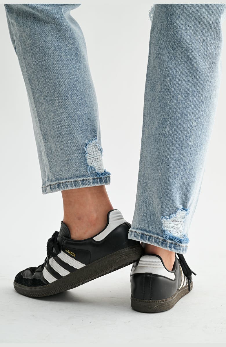 Jemina Denim Mia High Rise Destructed Slim Straight Jeans, Alternate, color, Light Wash Blue