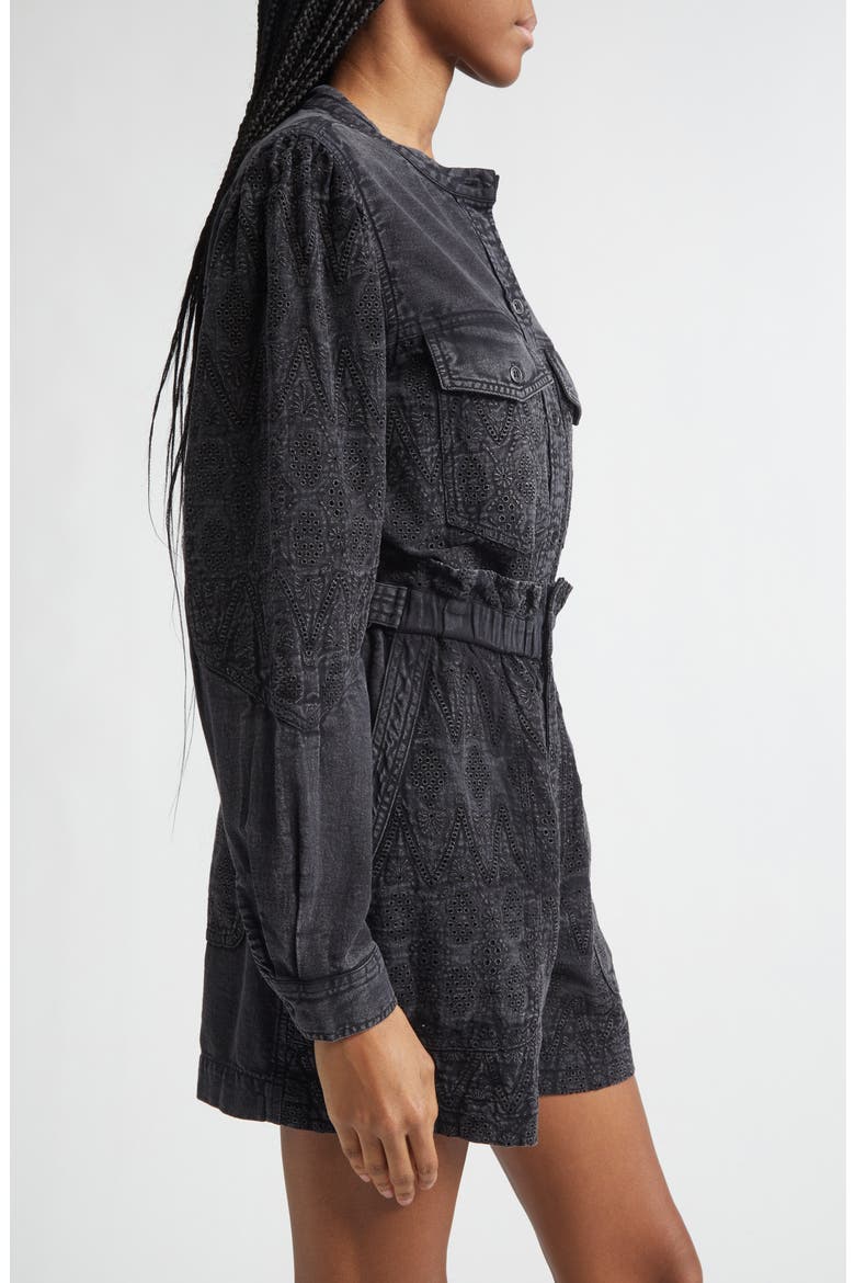 Kaina Embroidered Eyelet Denim Button-Up Shirt, Alternate, color, FADED BLACK