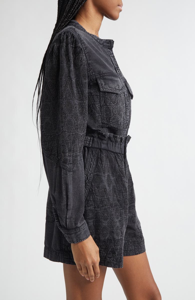 Isabel Marant Étoile Kaina Embroidered Eyelet Denim Button-Up Shirt, Alternate, color, Faded Black