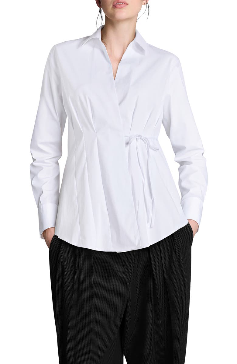 Kenneth Cole Cotton Blend Wrap Top, Main, color, Pure White