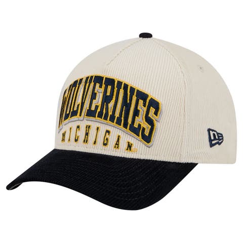 Men's New Era Navy/Cream Michigan Wolverines Arch Two-Tone Corduroy 9FORTY A-Frame Adjustable Hat