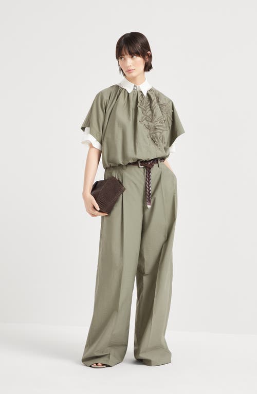 Brunello Cucinelli Techno Poplin Loose Tailored Trousers In Green