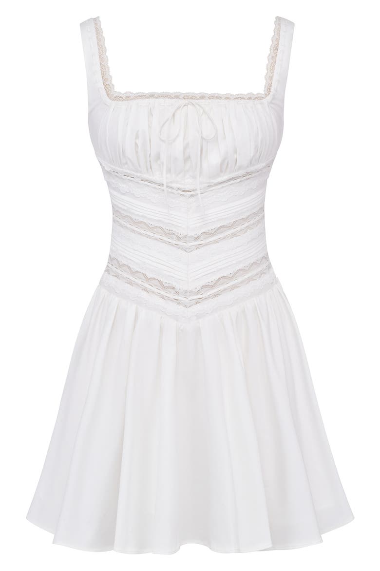 tiffani white lace trim mini dress Short Sleeve Cut Out Lace Trim A-Line Mini Dress In White | EGO US