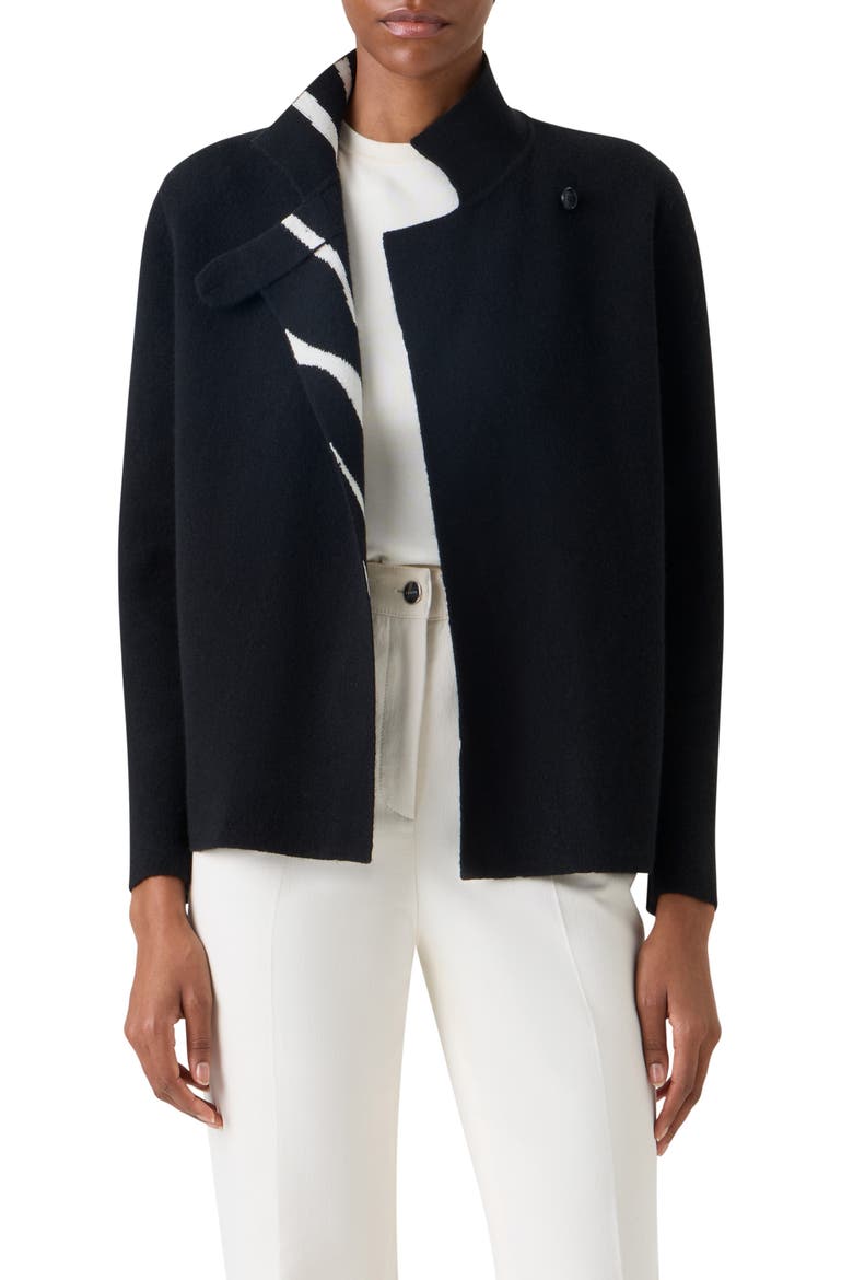 Zebra Stripe Reversible Cashmere Jacket, Main, color, BLACK-ECRU