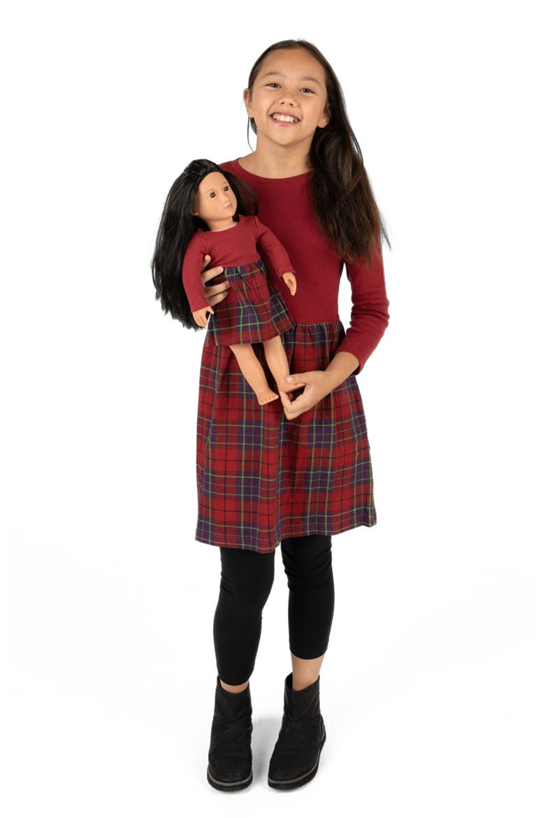 Girls Skirt Dress with Matching Doll Dress, 100% Cotton, Alternate, color, RED