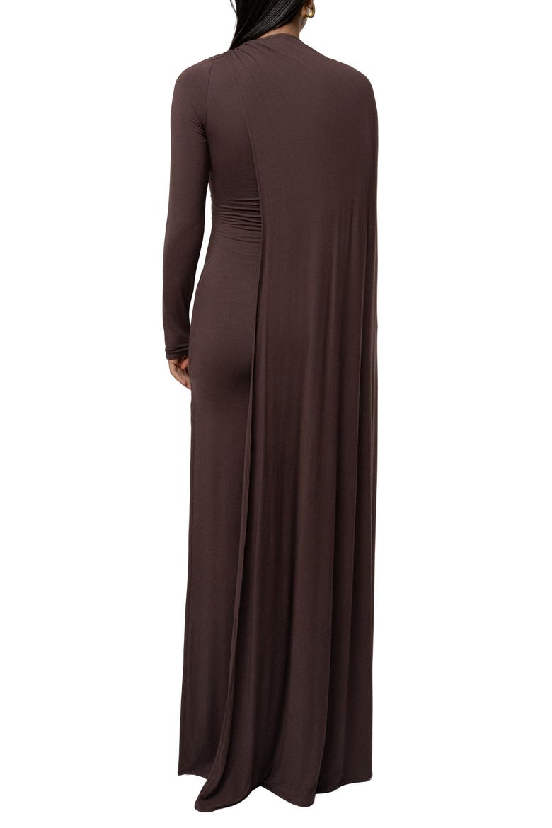 Draped Elegance Long Sleeve Gown, Alternate, color, BROWN