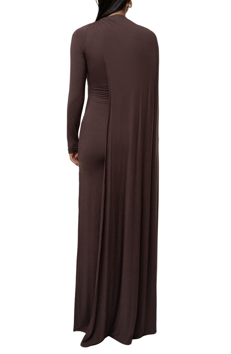 JLUXLABEL Draped Elegance Long Sleeve Gown, Alternate, color, Brown