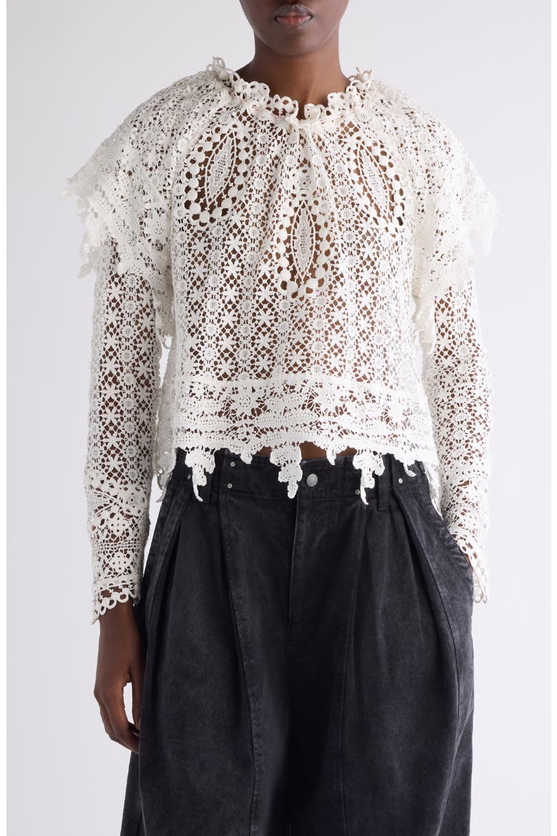 Hyliana Crop Cotton Lace Top, Main, color, WHITE