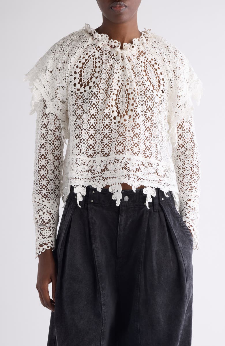 Isabel Marant Hyliana Crop Cotton Lace Top, Main, color, White