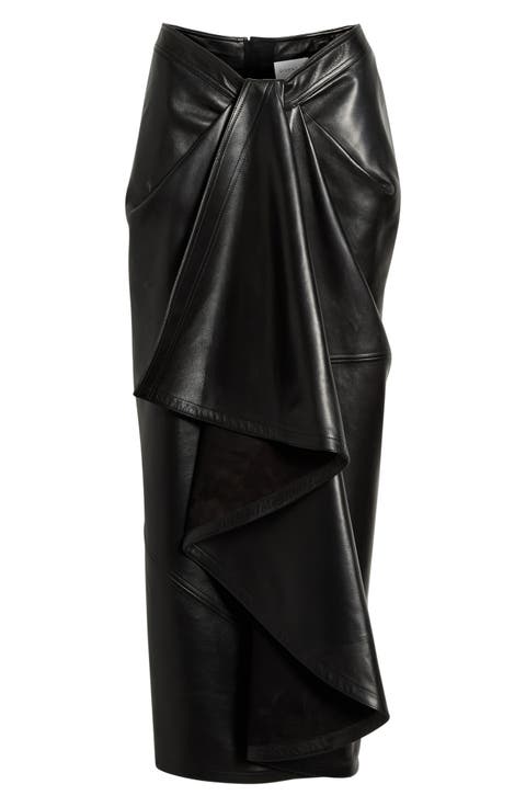 Draped Plongé Lambskin Leather Skirt