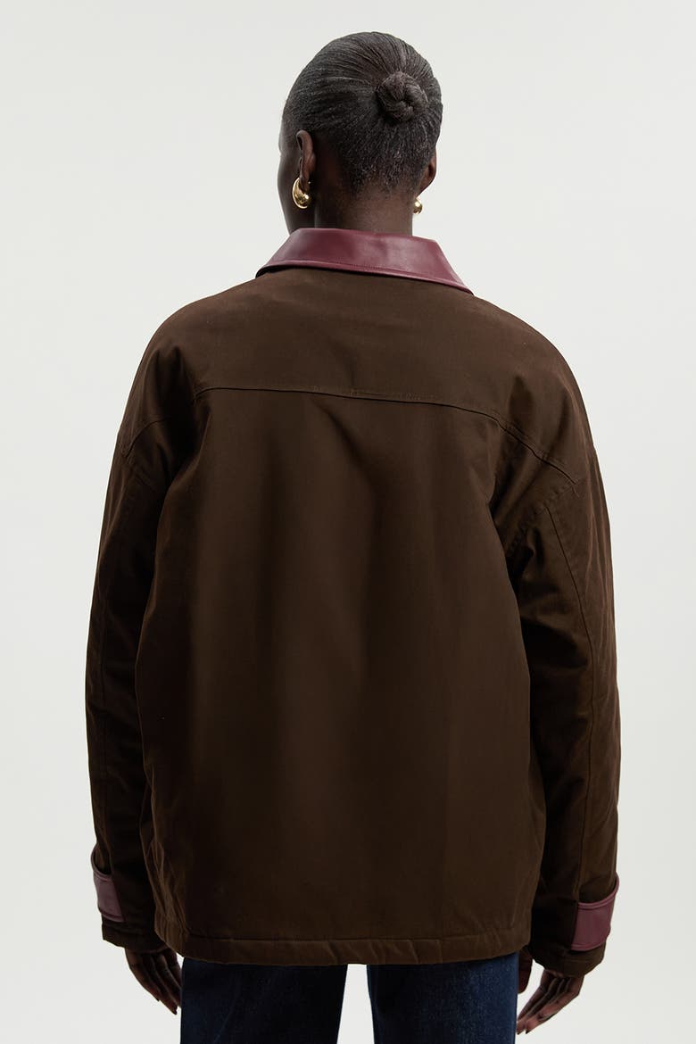 Quilted Contrast Collar Barn Jacket, Alternate, color, Chocolate