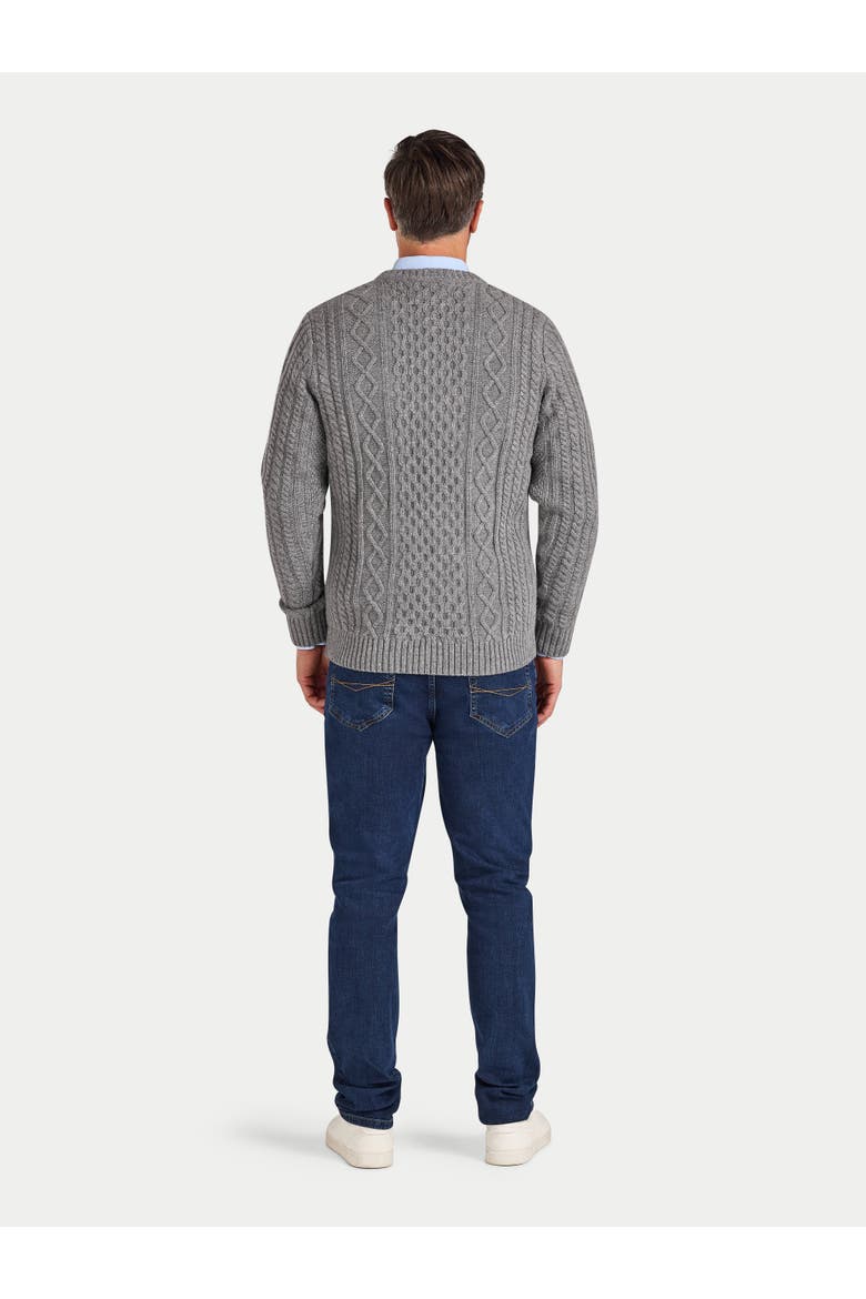 Chunky Cable Crew Neck Knit Sweater, Alternate, color, Grey Marl