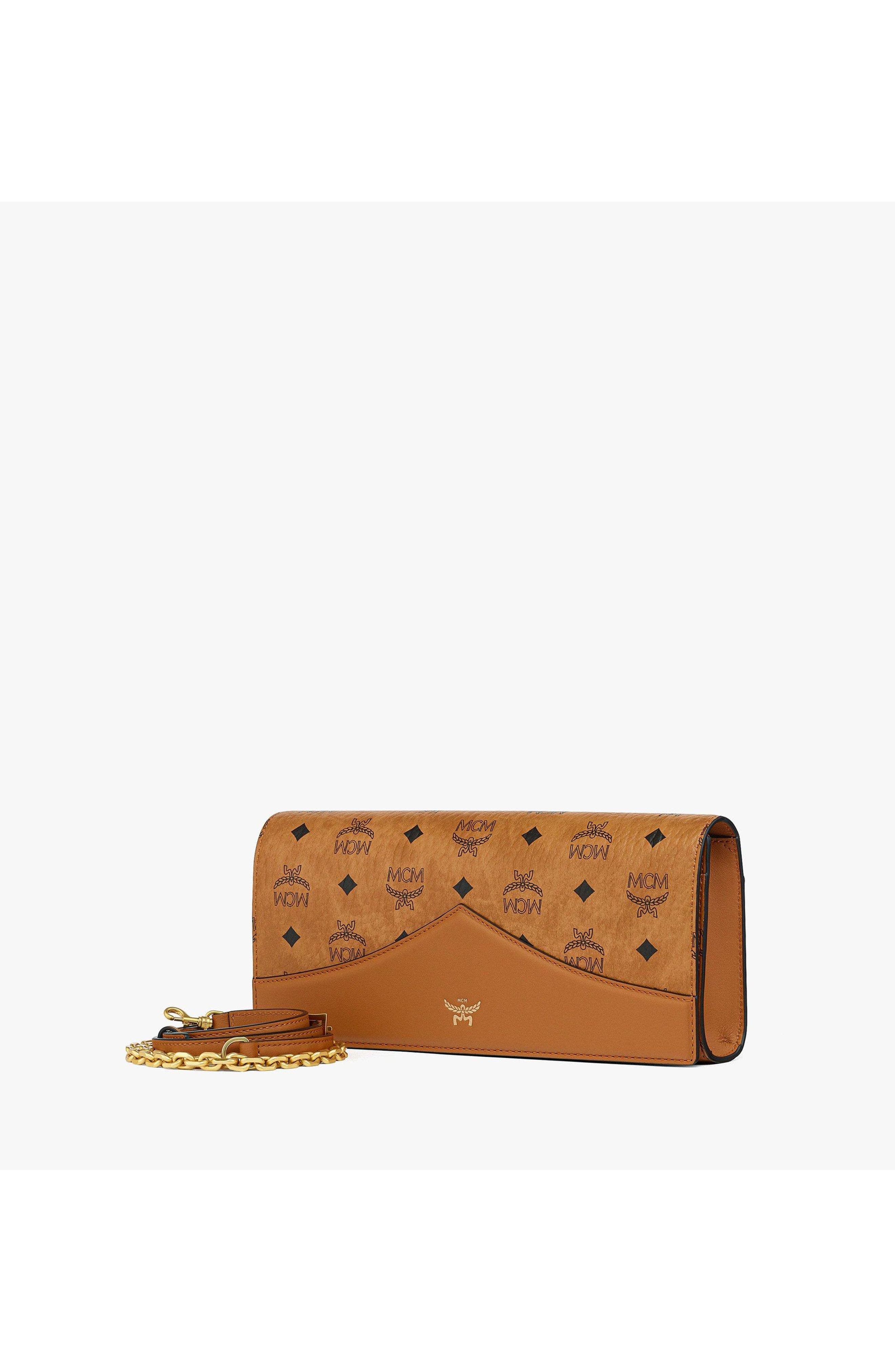 Small Diamond Clutch in Visetos Leather Mix, Alternate, color, Cognac