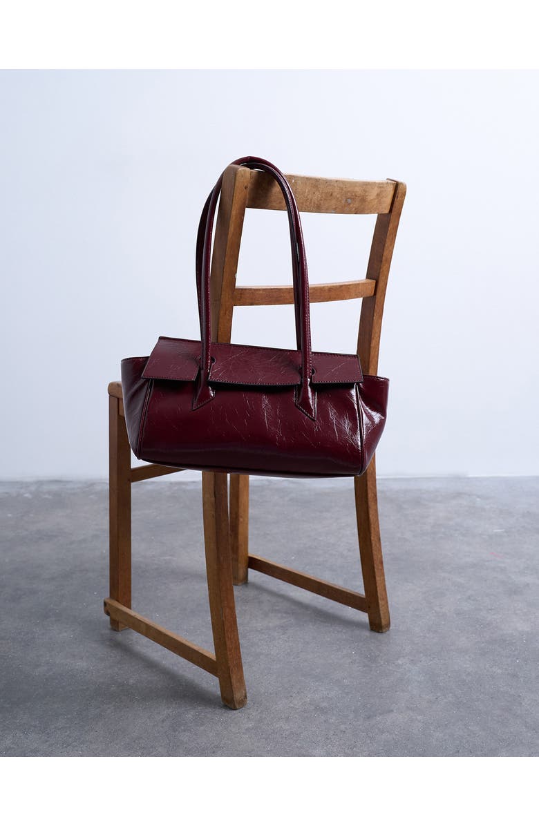 Topshop Faux Leather Flap Shoulder Bag, Alternate, color, Burgundy