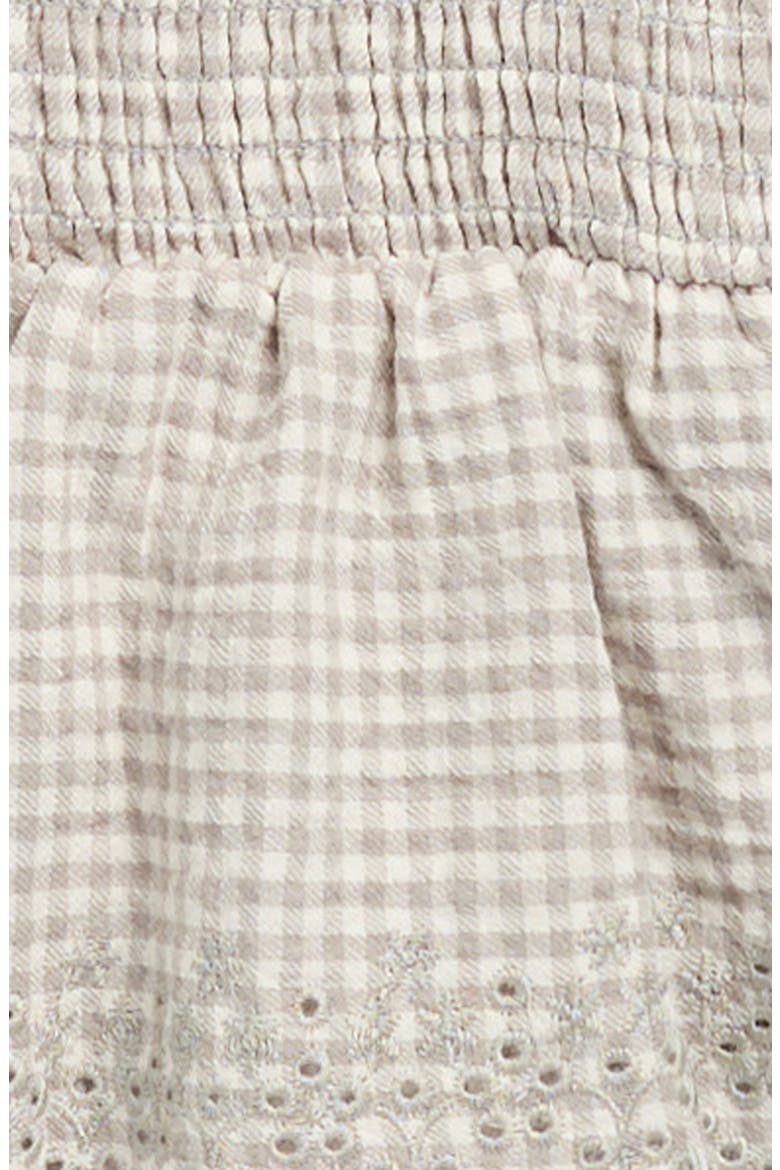 Gingham Eyelet Smocked Bodice Skirted Organic Cotton Bodysuit, Alternate, color, SAGE