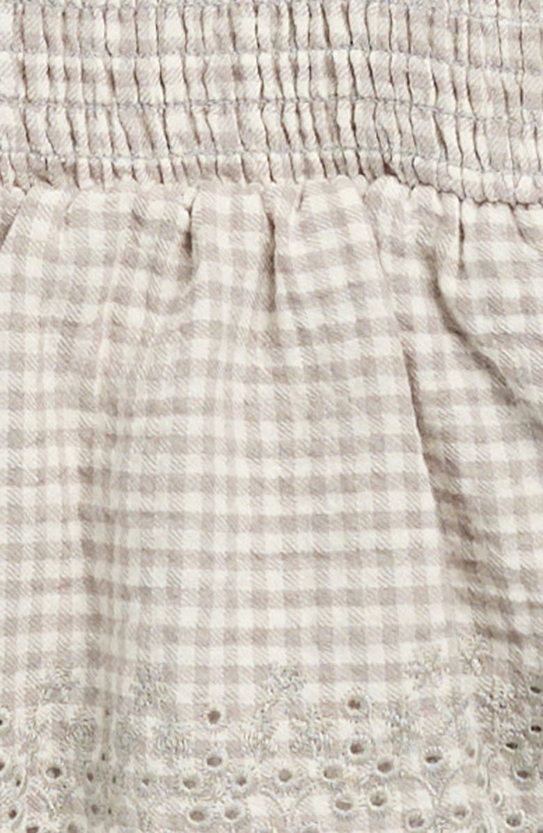 QUINCY MAE Gingham Eyelet Smocked Bodice Skirted Organic Cotton Bodysuit, Alternate, color, Sage