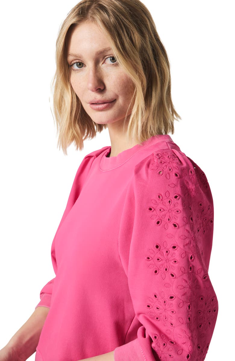 Splendid Rory Embroidered Eyelet Sleeve Sweatshirt, Alternate, color, Lilac Rose