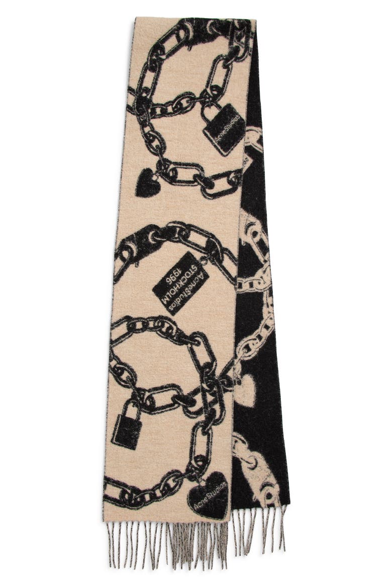 Vilma Chain Wool Blend Scarf, Main, color, BEIGE/ BLACK