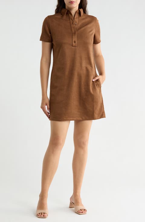 Faux Suede Shirtdress
