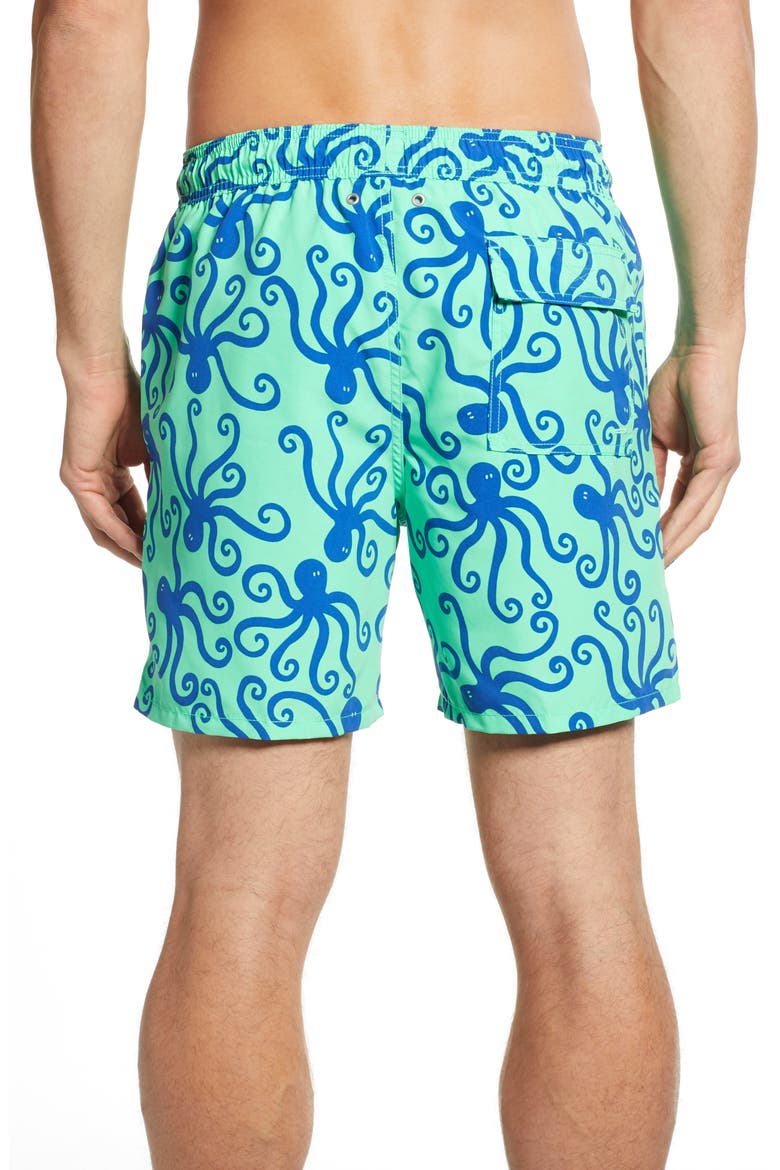 'Octopus Pattern' Swim Trunks, Alternate, color, GREEN/ BLUE