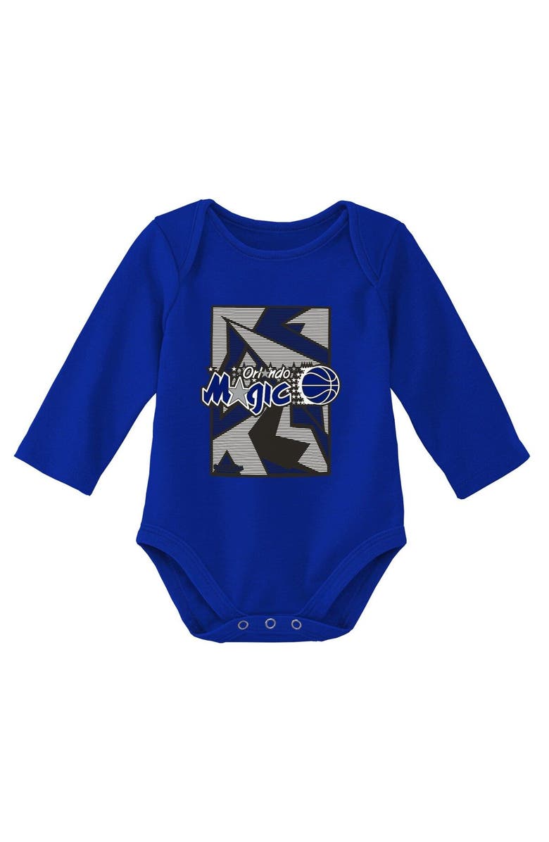 Mitchell & Ness Infant Mitchell & Ness Black/Blue Orlando Magic Hardwood Classics Bodysuits & Cuffed Knit Hat Set, Alternate, color, Black