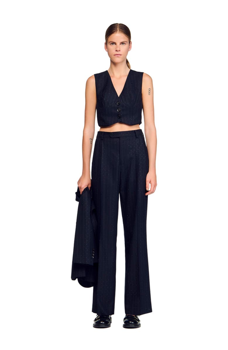 SANDRO Striped rhinestone vest, Alternate, color, Navy Blue