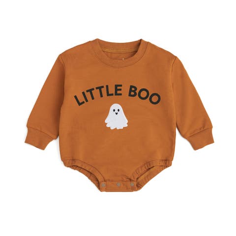 Little Boo Patch Halloween Long Sleeve Romper
