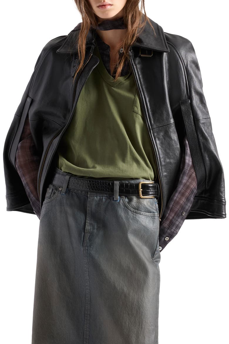 Leather Cape Jacket, Alternate, color, LEATHER BLACK