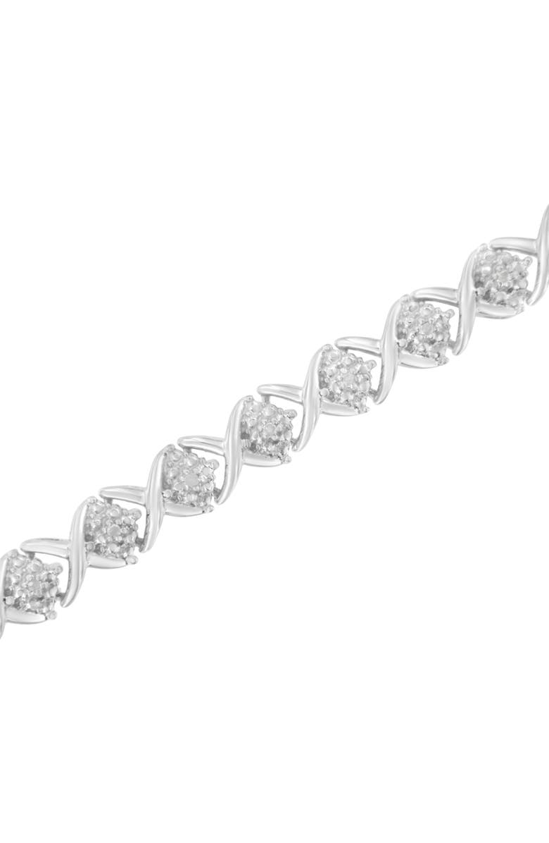 Haus of Brilliance Silver Round-Cut Diamond Accent Floral Cluster and "X" Link Bracelet, Alternate, color, White