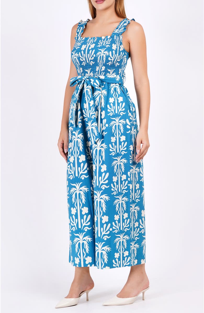 Leota Janet Cropped Jumpsuit, Alternate, color, Palm Fields Mykonos Blue