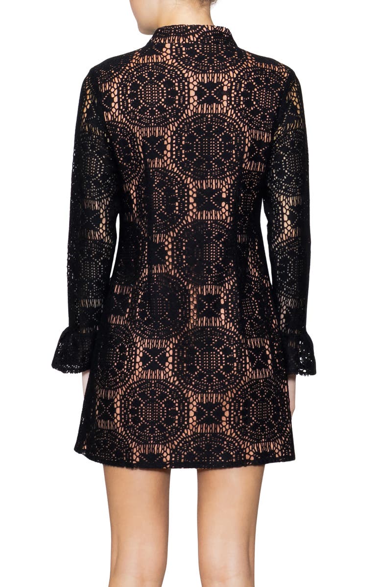 MELLODAY Medallion Lace Long Sleeve Minidress, Alternate, color, Black