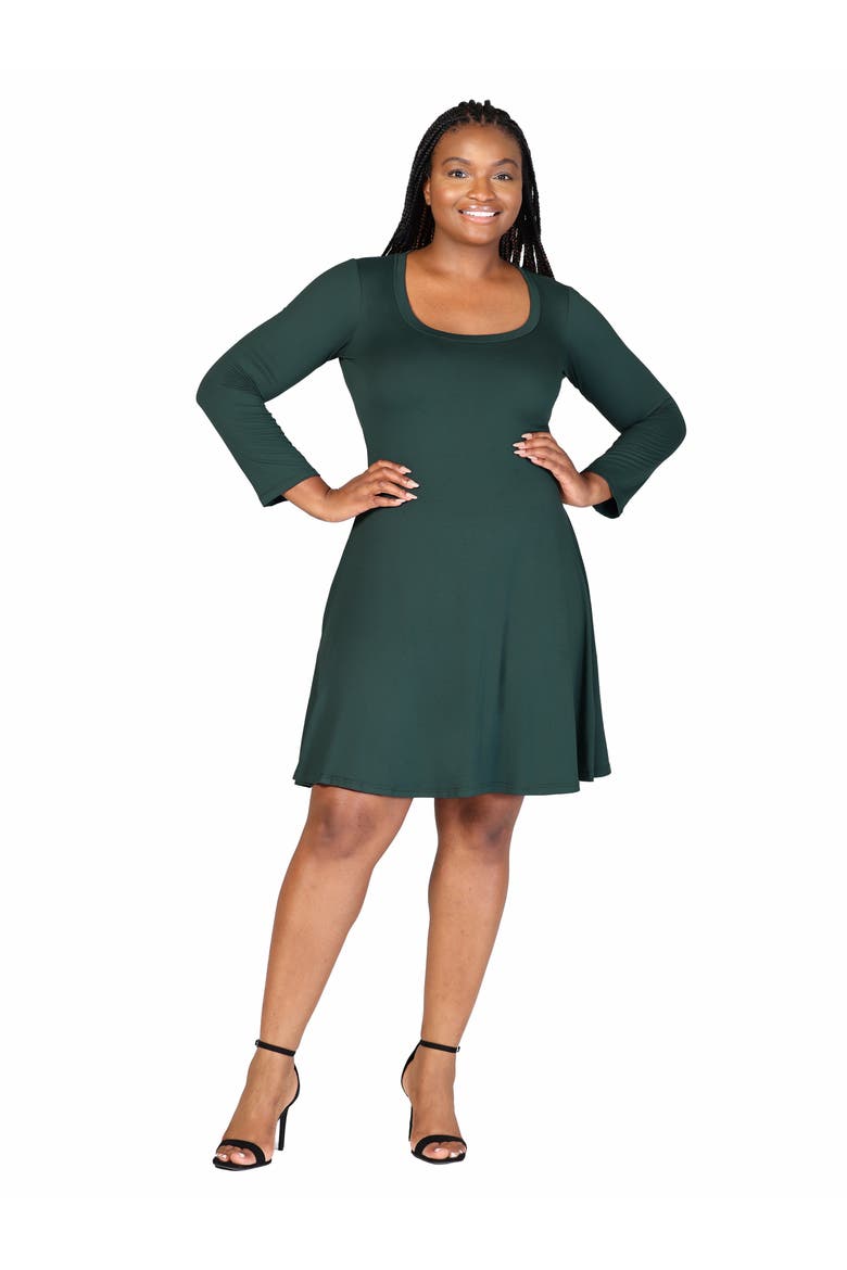 Plus Size Classic Long Sleeve  Flared Mini Dress, Main, color, Hunter