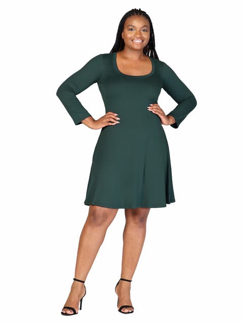 Plus Size Classic Long Sleeve  Flared Mini Dress
