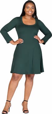24seven Comfort Apparel Plus Size Classic Long Sleeve Flared Mini Dress