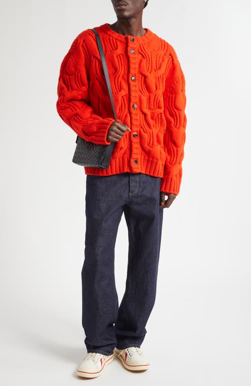 Bottega Veneta Twisted Cable Stitch Virgin Wool Cardigan In Red