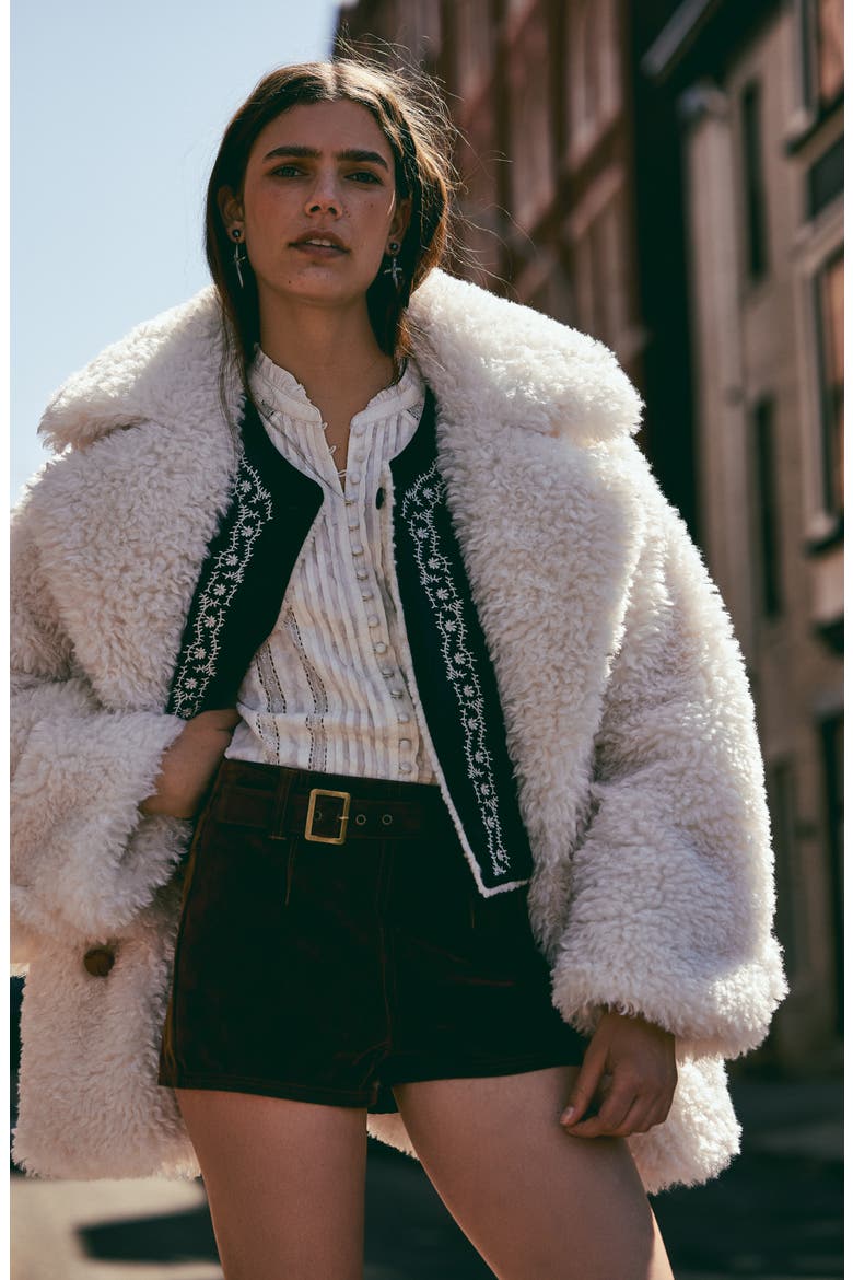 Sophie Faux Fur Peacoat, Alternate, color, BLANC DE BLANC