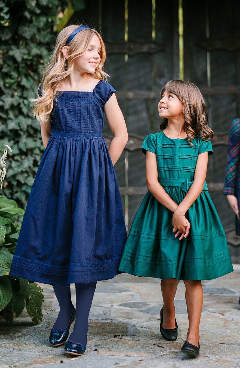 Hope & Henry Kids' Organic Puff Sleeve Pintuck Sateen Party Dress, Alternate, color, Navy