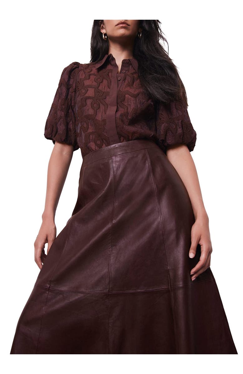 MINT VELVET Jacquard Puff Sleeve Shirt, Alternate, color, Burgundy