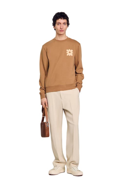 Sandro Cotton Flower Patch Sweater In Nut