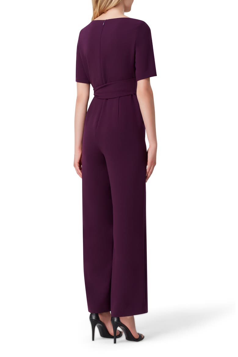 Tie Waist Crepe Jumpsuit, Alternate, color, AUBERGINE